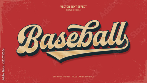 Vintage baseball text effect editable retro sport typography