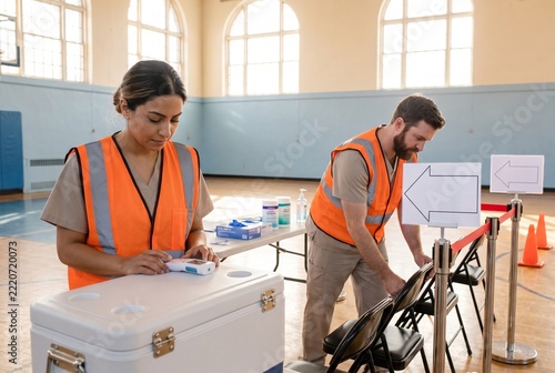 Healthcare workers prepare a community vaccination clinic