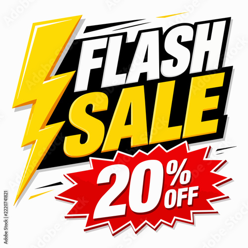 A vibrant graphic banner advertises a flash sale with twenty percent off.