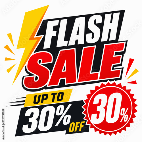 A flash sale banner features bold typography and a discount percentage.