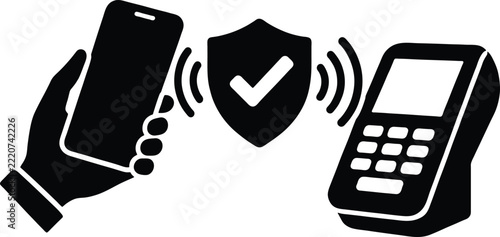 Smartphone and Payment Terminal With Shield Symbol for Secure Contactless Payments