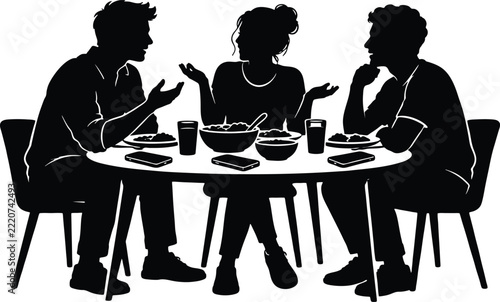 Three Friends Share a Meal While Their Phones Rest Face Down