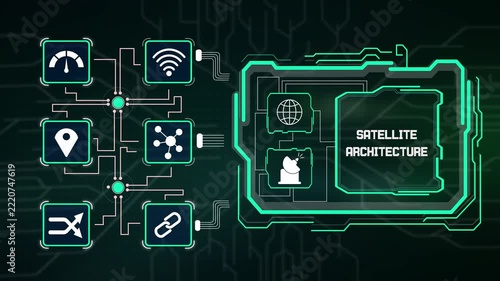 Structural satellite architecture schematic diagram displaying space communication module link