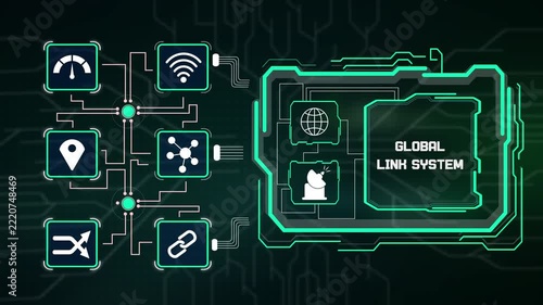 Secure global link system display demonstrating encrypted cross border data flow and routing