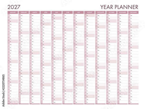 2027 Year Planner Calendar, Corporate Business Schedule Template