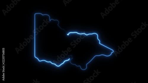 Victoria australia state map outline glowing neon blue line animation on black background