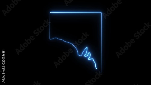 South australia state map outline glowing neon blue line animation on black background