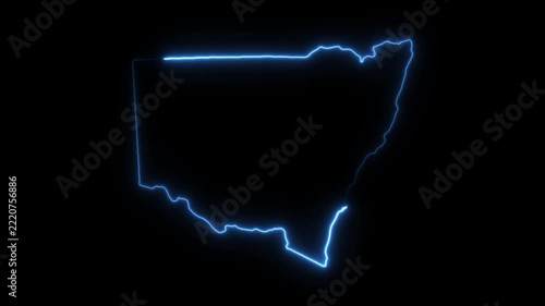 New south wales map outline neon glowing animation, australia state border concept
