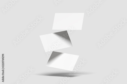 Floating Blank Business Cards Mockup with Realistic Shadows on Minimal Gray Background