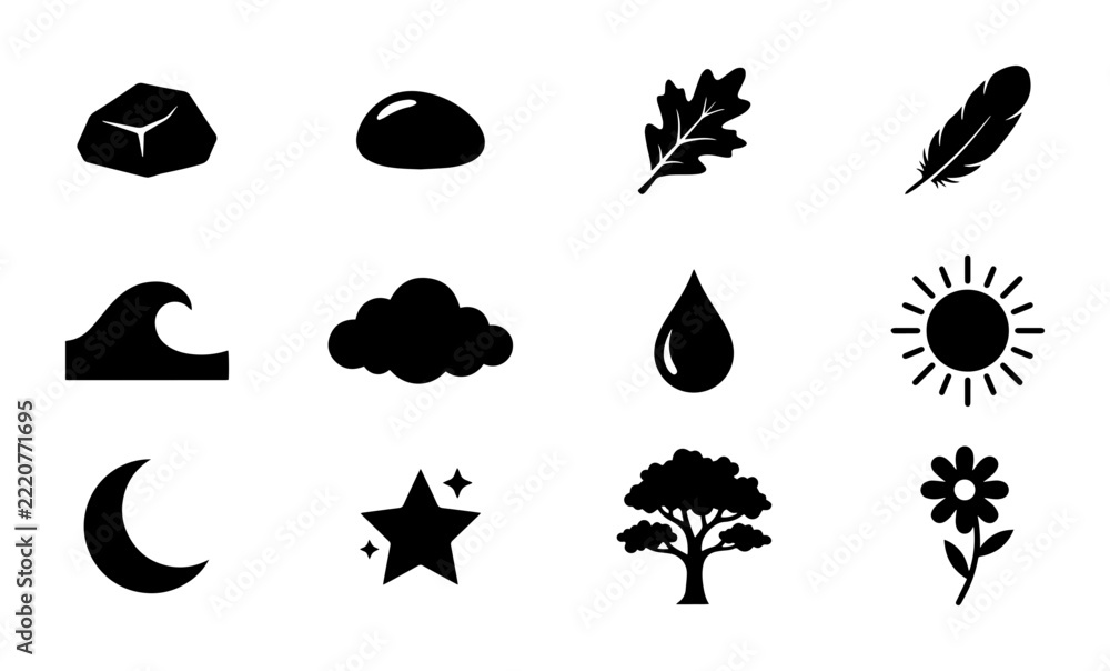 Fototapeta premium Nature Icons Set, Organic Elements Collection, Organic Shapes Vector Graphics