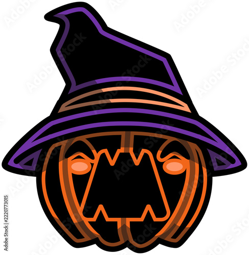 Screaming Jack O Lantern Pumpkin Witch Hat Shade Color. Editable Color Vector