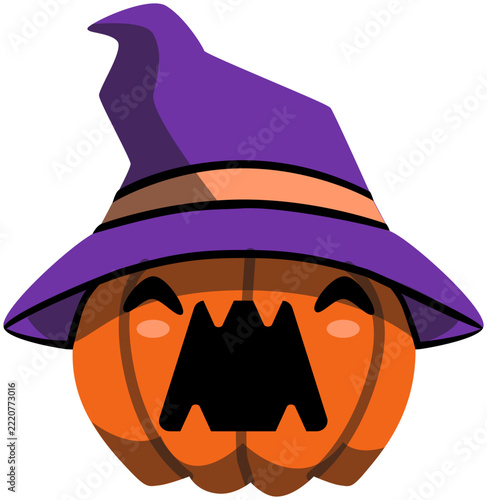 Screaming Jack O Lantern Pumpkin Witch Hat Flat Color. Editable Color Vector