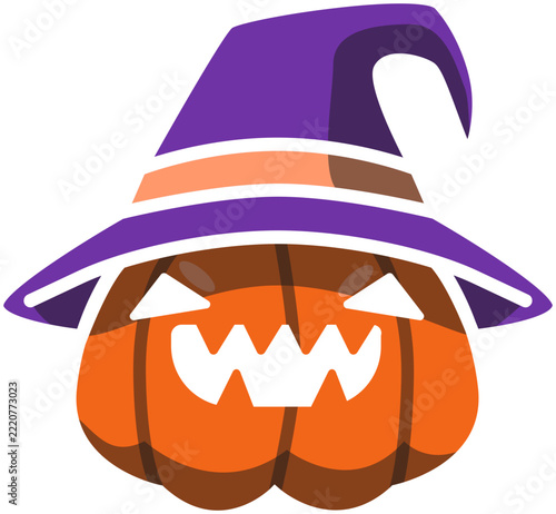 Sharp Tooth Jack O Lantern Pumpkin Witch Hat Negative Space. Editable Color Vector