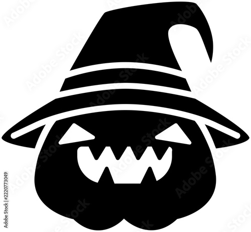 Sharp Tooth Jack O Lantern Pumpkin Witch Hat Silhouette Negative Space. Editable Color Vector