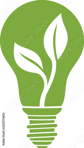 Green Lightbulb with Leaves Eco Icon. Eco-innovation,  sustainable-inspiration.