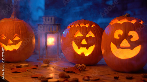 Scary Halloween pumpkin head jack o lantern decoration.