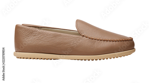 Obraz na plátně Light brown leather slip-on loafer shoe with textured rubber sole