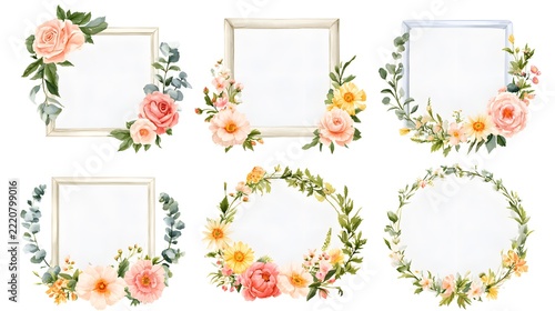 Watercolor Frames Collection Premium collection of 6 completely separate watercolor floral frames