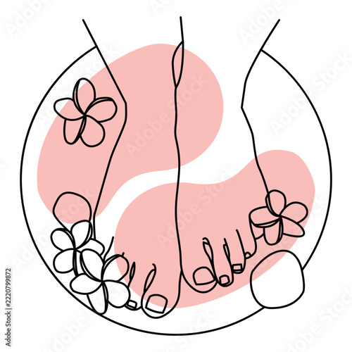Floral foot spa treatment line drawing