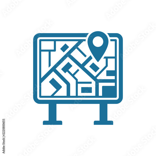 Map location marker icon flat blue symbol representing navigation and geographical research