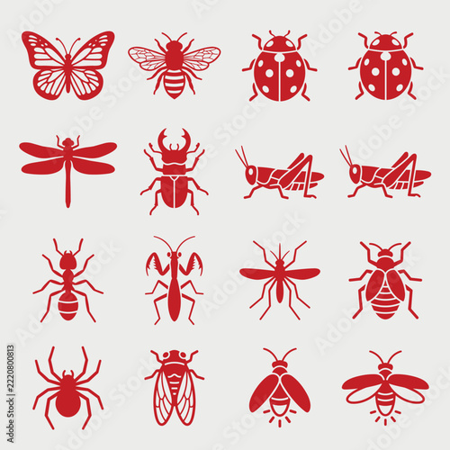 Set of insect vector icons isolated on light background for graphic design and decoration