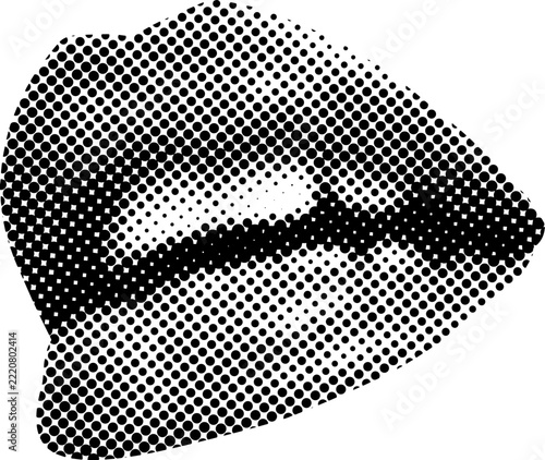 Pop art style halftone lips illustration isolated on white background