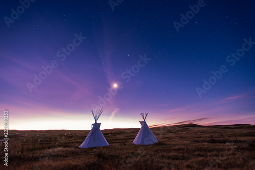 Tipis in the blue hour at Grasslands National Park
