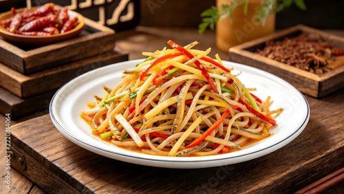 Xingguo Shredded Fish in Styled Food Photography Setting, Traditional Jiangxi Specialty