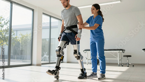 Exoskeleton Assisted Rehabilitation Walking Session in Modern Medtech Clinic
