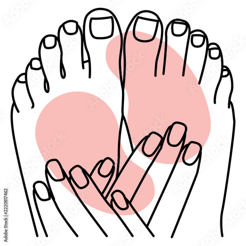 Hands and feet manicure and pedicure line art design