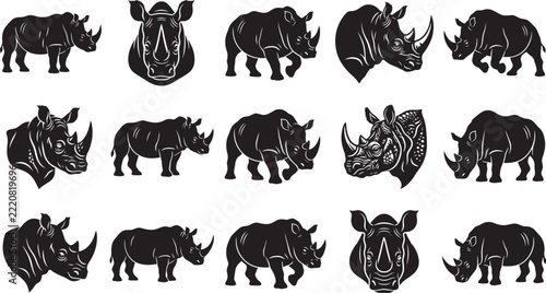 Rhinoceros Wildlife Silhouette Illustration Collection