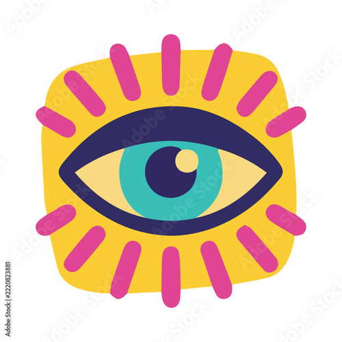 Psychedelic eye icon, trippy groovy vector illustration