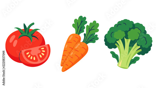 Colorful tomato carrot and broccoli illustrations