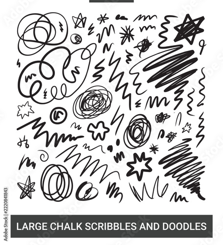 Cute Children Chalk Doodles and Scribble Vector Elements Set