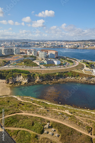 Panoramic view of A Coruna city coastline and Atlantic bay. A Coruna, Galicia, Spain - August 29, 2026.