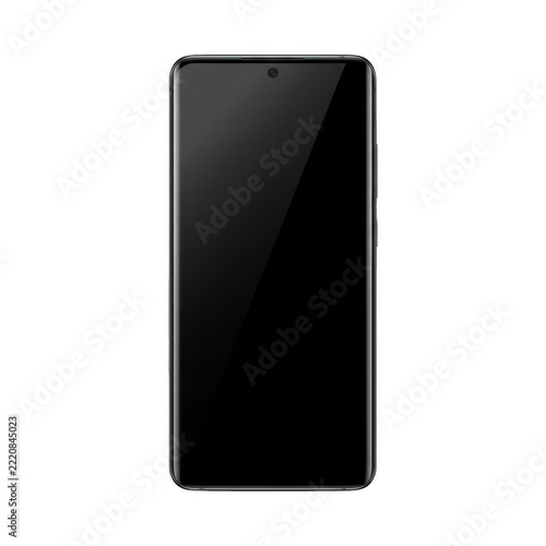 Front view of a modern smartphone with black screen isolated on transparent background