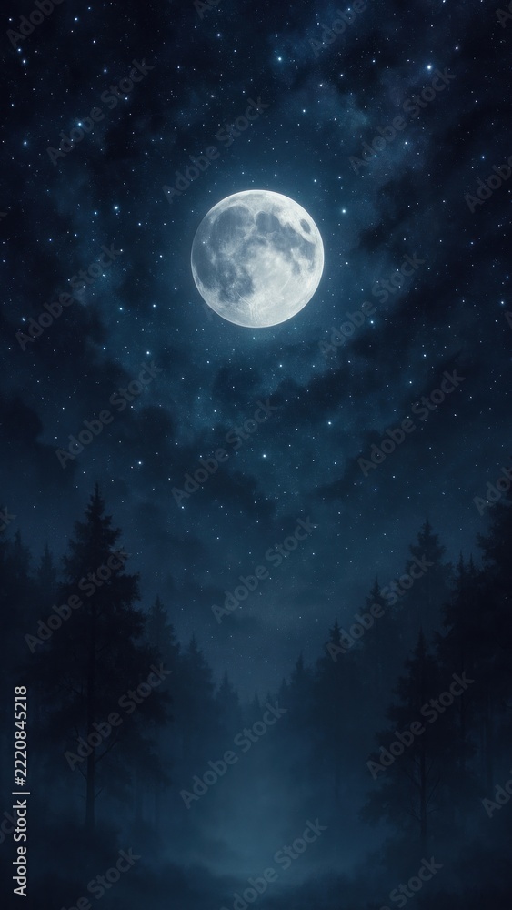Fototapeta premium Mystical moonlit forest night mobile wallpaper