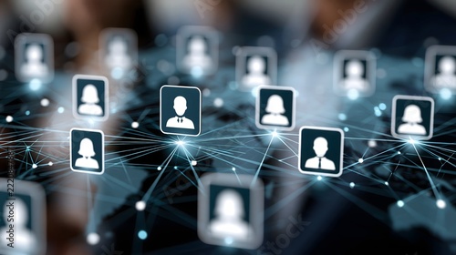 Global workforce intelligence concept showing glowing employee profiles distributed across a digital world map, connected by neural data networks, recruitment analytics and talent mobility insights,