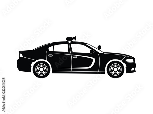 Black Police Patrol Car Cruiser Sedan Silhouette Vector Illustration