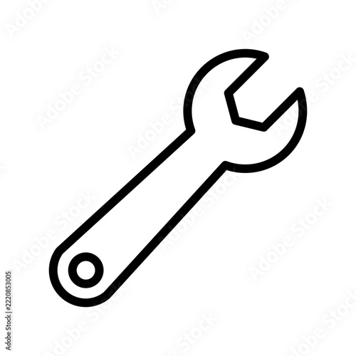 Wrench line icon, open end spanner outline vector on white background