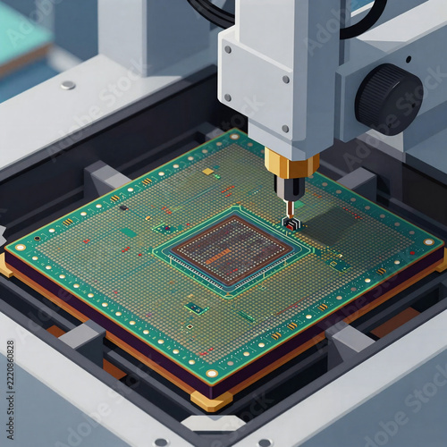 Vector Art Production Complex. Silicon Wafer During Photolithography Inside Modern Chip Production Factory