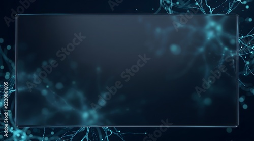 Abstract futuristic glowing blue neural network background with transparent glass frame and copy space