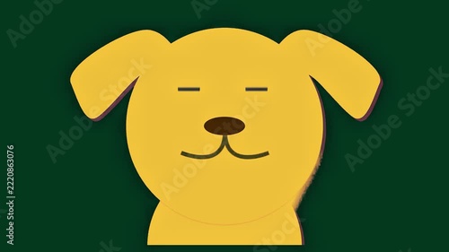 Cute yellow dog character waving a paw against a dark green background.