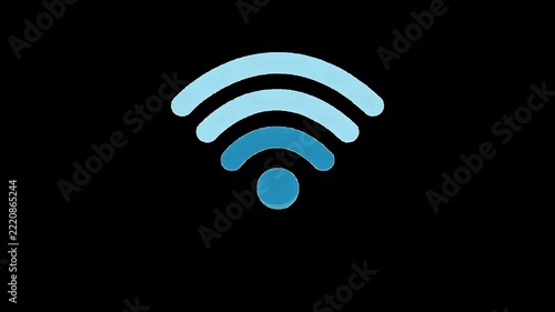Blue Wi-Fi signal icon with pulsing wireless waves animation on a black background.