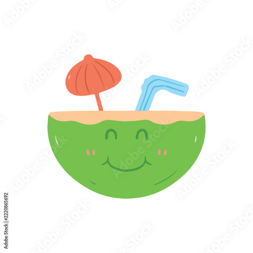 Cute Coconut Drink With Umbrella Illustration