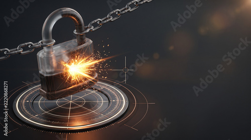 A broken chain lock on a digital radar for penetration testing and network security vulnerability analysis