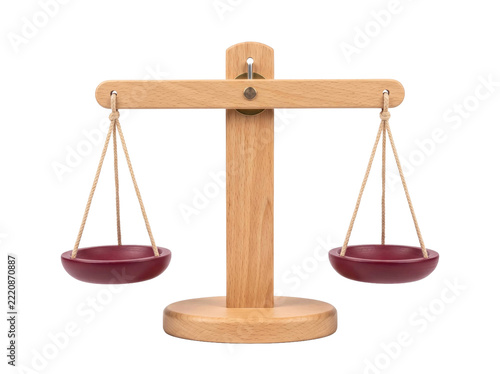 Fotografie Wooden balance scale with red bowls transparent background for legal or justice