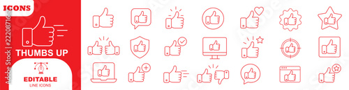 Thumbs up icon set with different variations like heart star and arrow for social media interaction