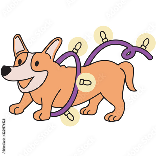 Corgi wrapped with light bulbs