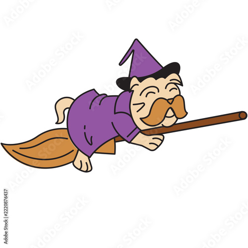 witch bulldog riding a broom